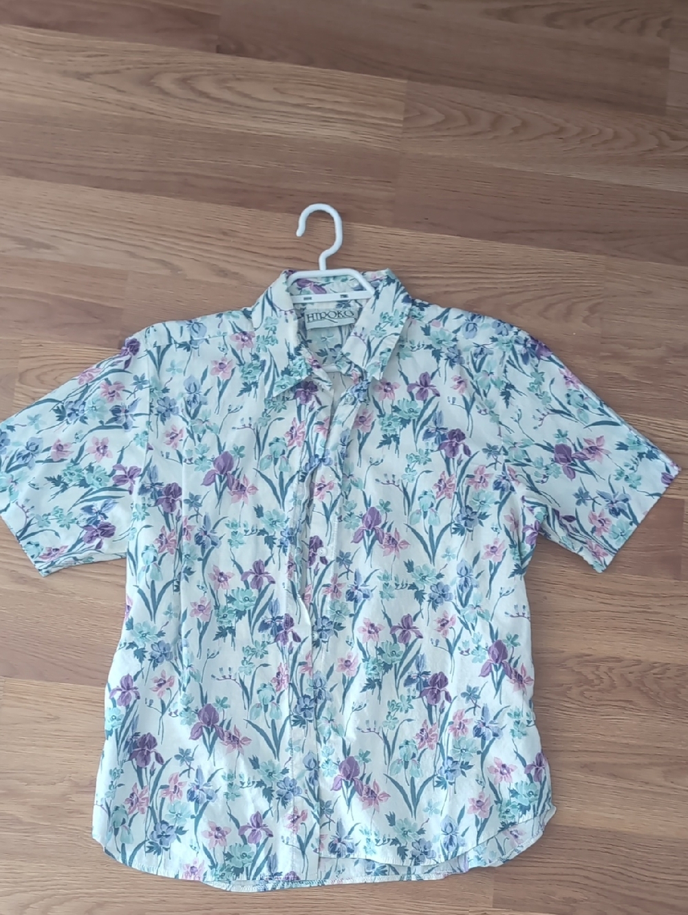 Floral Short-Sleeve Button-Up Shirt - Cream with Pink & Purple Flowers